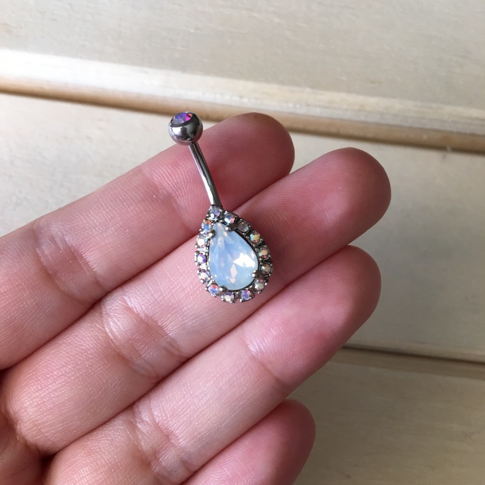 Iridescent Opalite Belly Button Ring - Picture 2 of 2